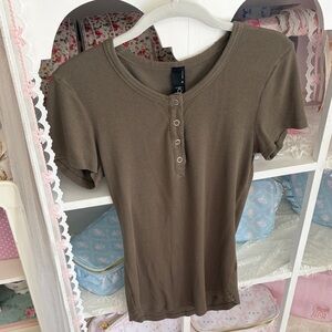bobi Olive Short Sleeve Henley Top